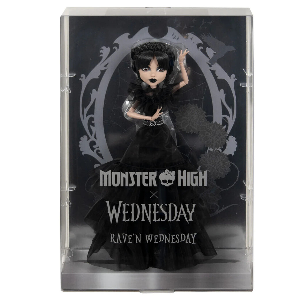 Monster High Wednesday Doll, Rave’N Wednesday Collectible in Black Gothic Gown