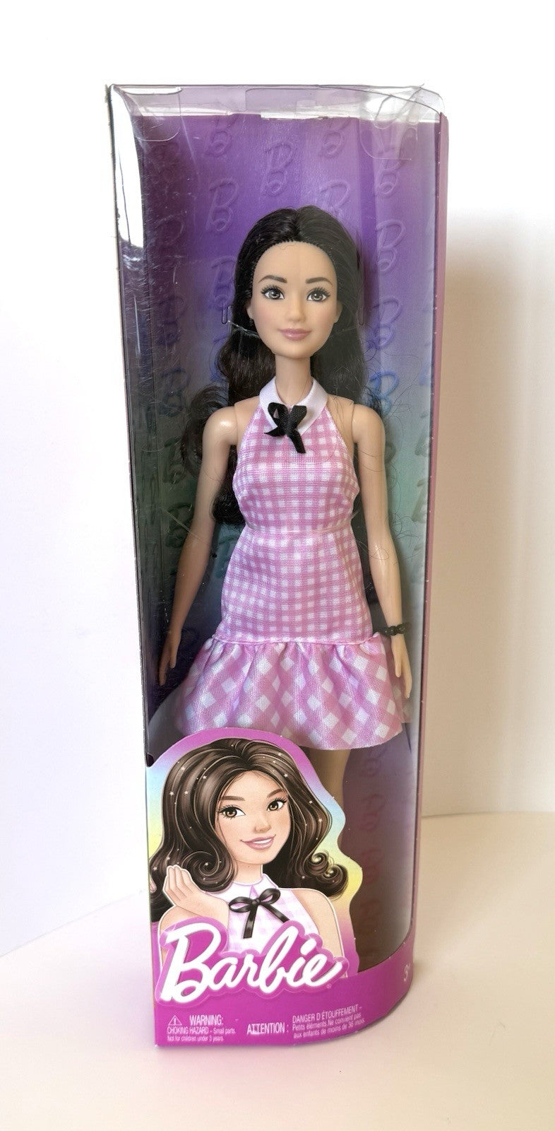 Barbie Fashionistas Doll #224 with Black Wavy Hair, Pink Gingham Dress & Accessories, 65th Anniversary Collectible Fashion Doll