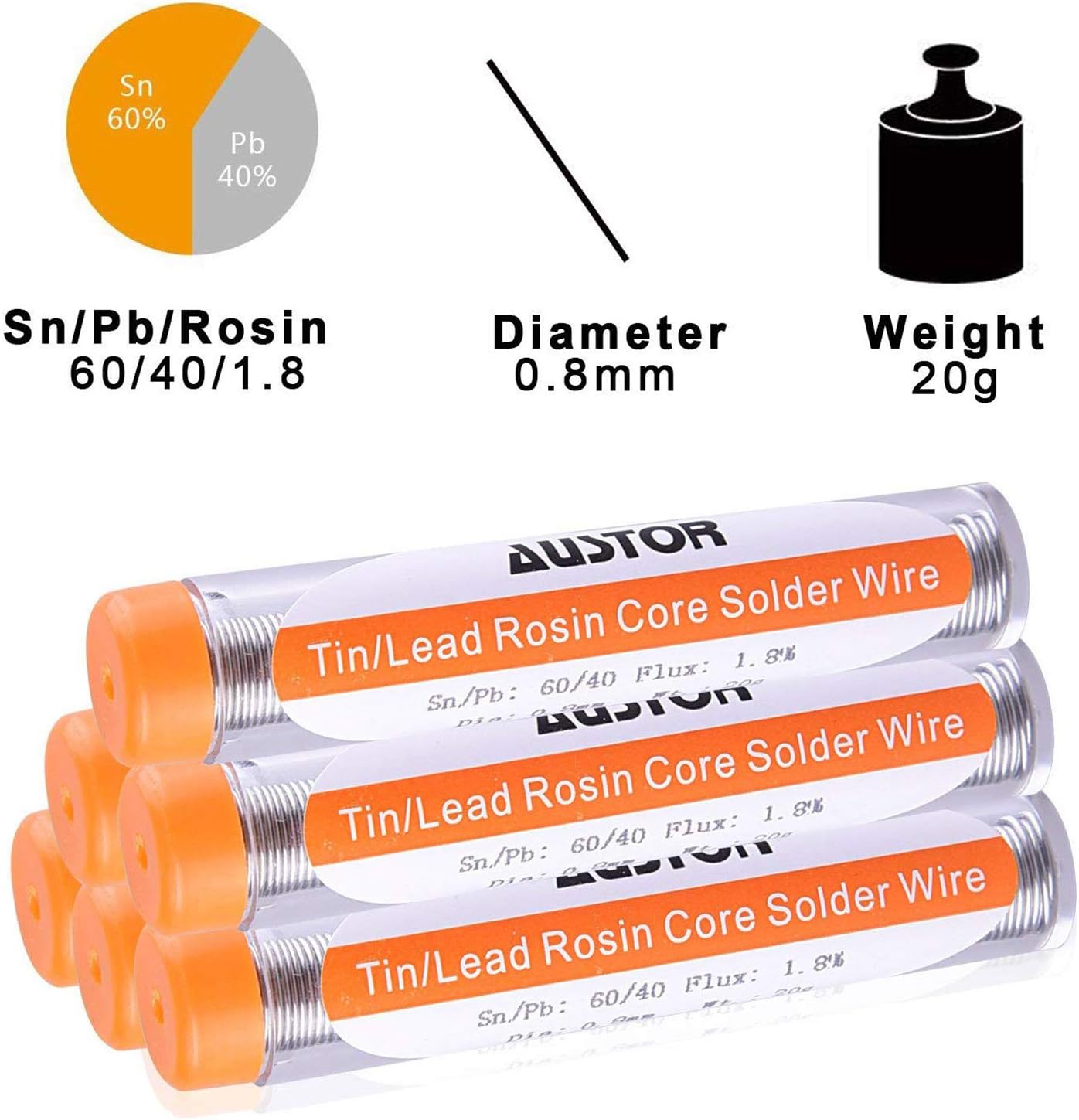 AUSTOR  60-40 Rosin Core Solder, 0.8mm Solder Wire Tin Lead Electrical Soldering Tools