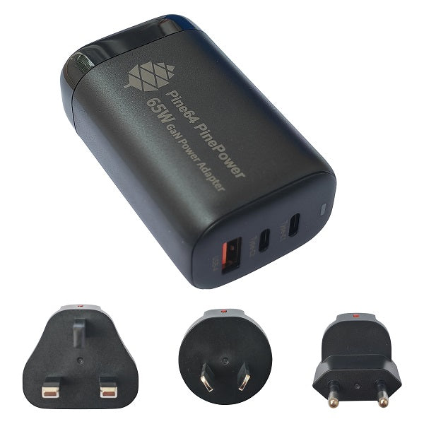 PinePower – 65W GaN 2C1A Charger with international plugs